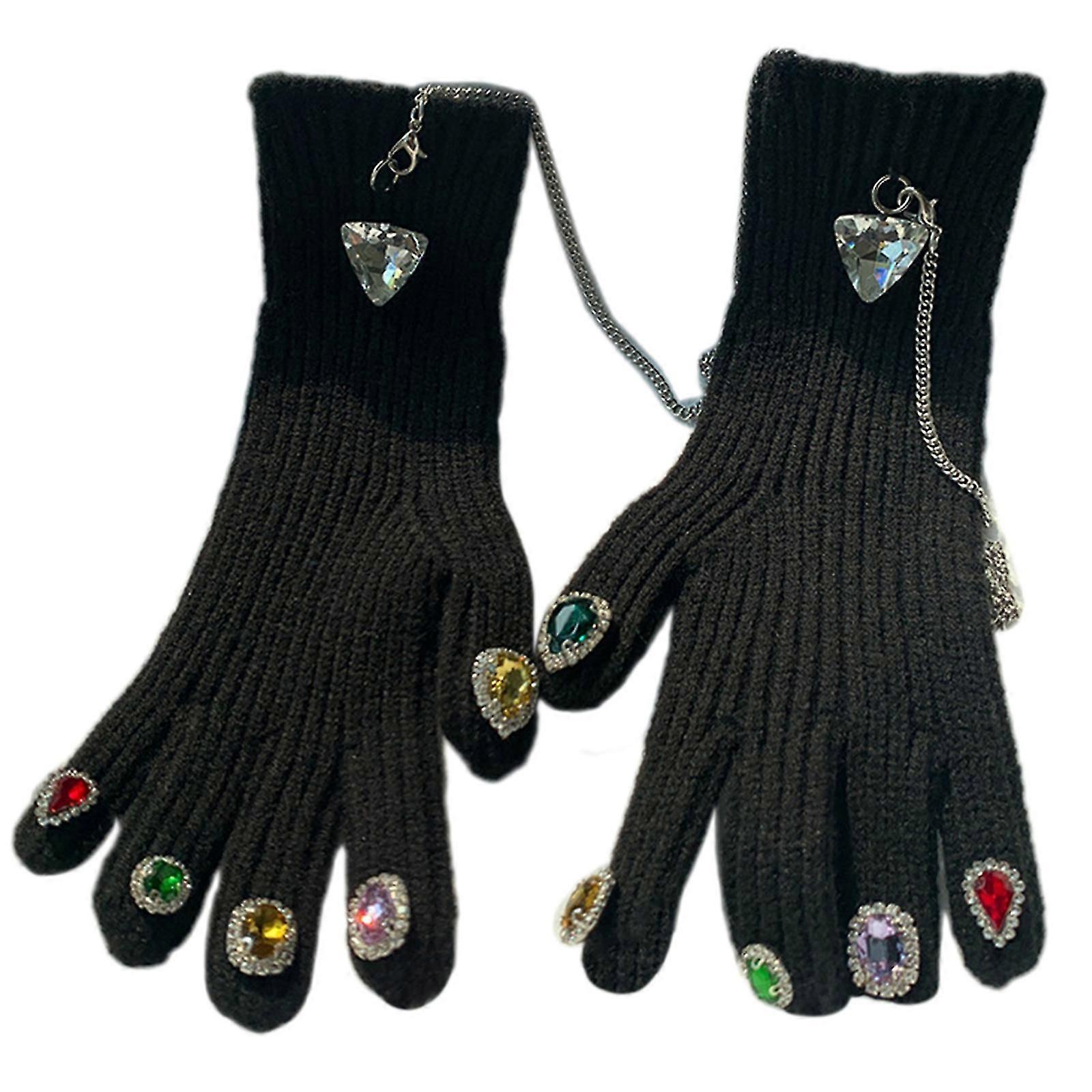 Rhinestone Knitted Thermal Winter Mittens