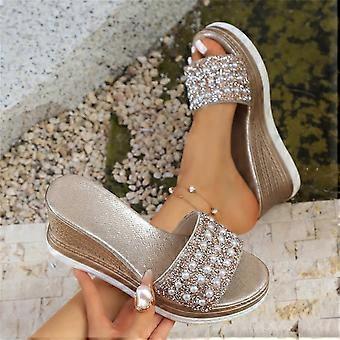 Willtoo Damesandaler Strandplattform Hvite Sandaler PU-skinn Slip-On Gummisåle Tykk Bunn Boho Avslappet Farge Tøfler Sommerplattform Slides