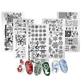5pcs Xmas Nail Stamping Plates Christmas Nail Art Stencil Manicure Template