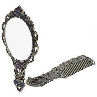 1 Set Vintage Makeup Mirror Cosmetic Mirror Handheld Mirror Decorative Mirror with Comb