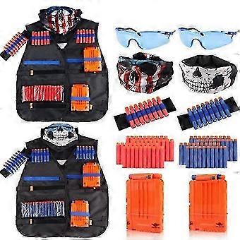 Kit de colete tático infantil Bx-009 para jogo Nerf Blaster com dardos de recarga, carregadores, máscara facial, pulseiras e óculos de proteção.