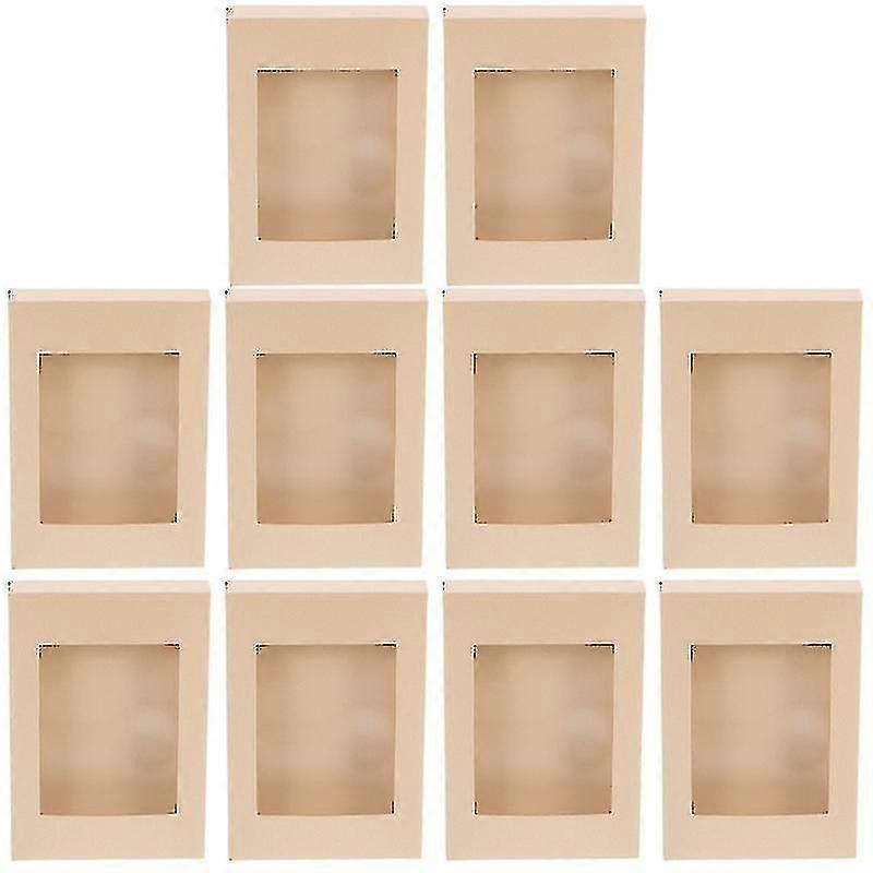 10pcs Kraft Gift Boxes Cookie Cake Boxes Craft Storage Boxes With Clear Window