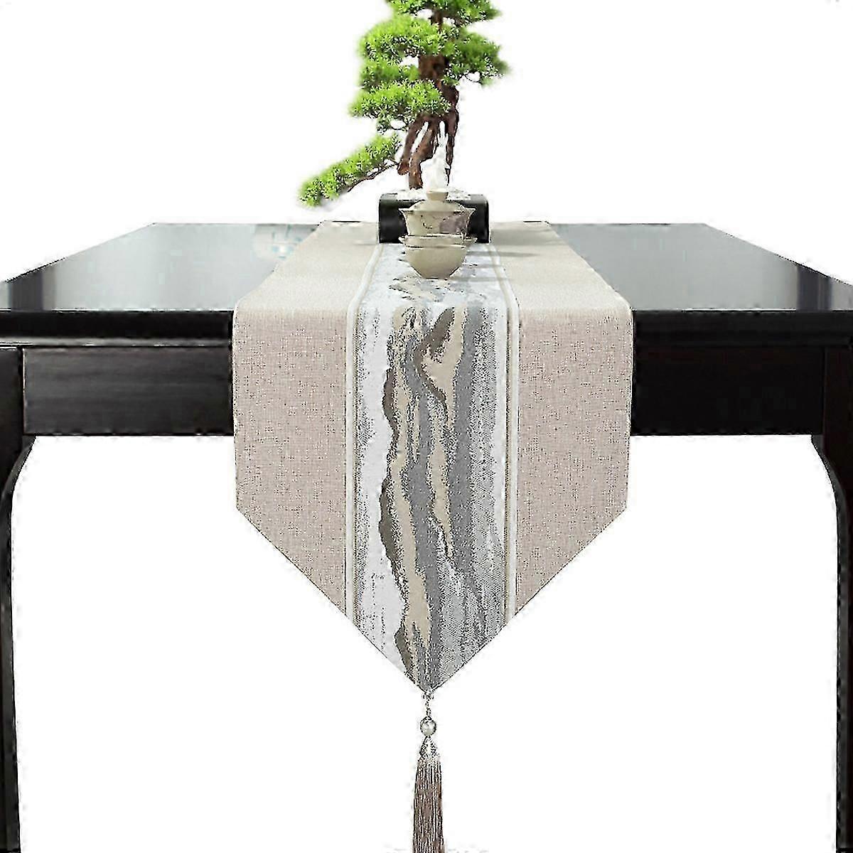 Linen Cotton Table Runner with Tassels for Dining Table Decor