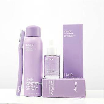 Hair recognition spray for a clean, dry, and non-sticky facial cleanser; hair suppressing serum.