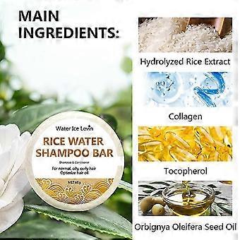 Sabonete em barra de shampoo de arroz orgânico, sem óleo, condicionador, com proteína de água de arroz, nutritivo, antiqueda e para crescimento capilar, 60g