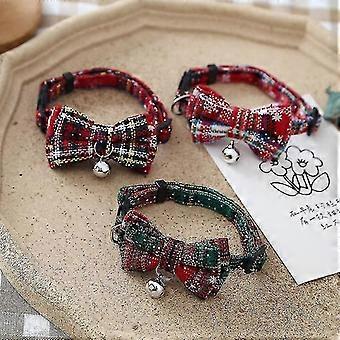 Cat Bowtie Collar with Bell, Adjustable Christmas Plaid, Soft Pet Collar for Small Medium Cats