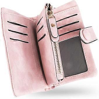 Slim Double-Fold Leather Wallet, RFID-Blocking, Zippered Coin Compartment