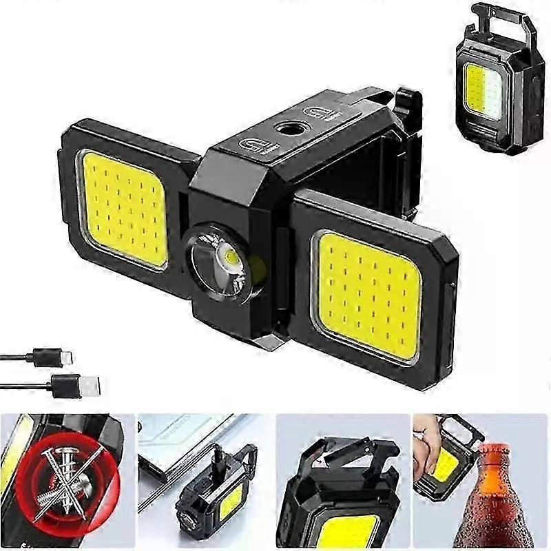 Mini flashlight keychain light, COB work light, USB rechargeable light with 90 foldable side light, super bright portable flashlight.