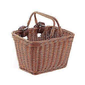 Bike Front Basket with Handles Cute Square Bicycle Basket Adjustable Leather Straps Cycling Handlebar Basket for Daily Commuting
