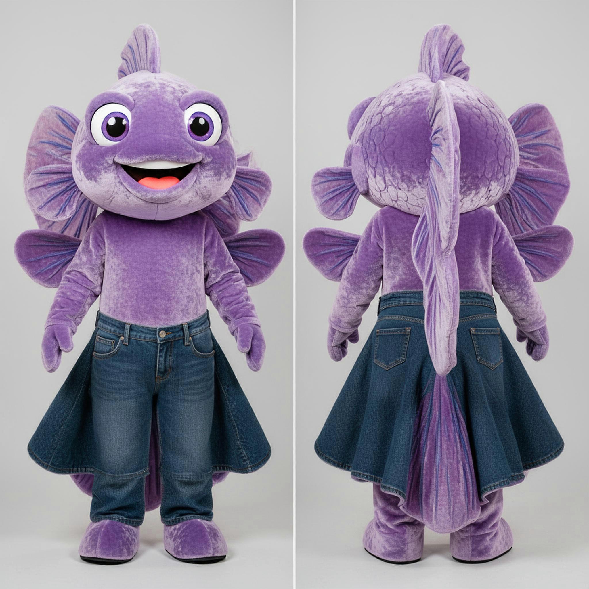 MASTICOT Lavender Flared Denim Betta Fish Mascot