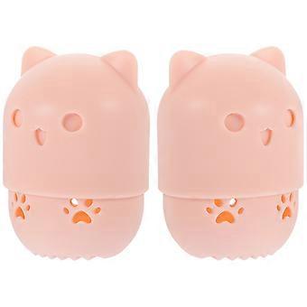 Powder Puff Box Makeup Sponge Holder for Storage Use 2Pcs Pink Silicone Case