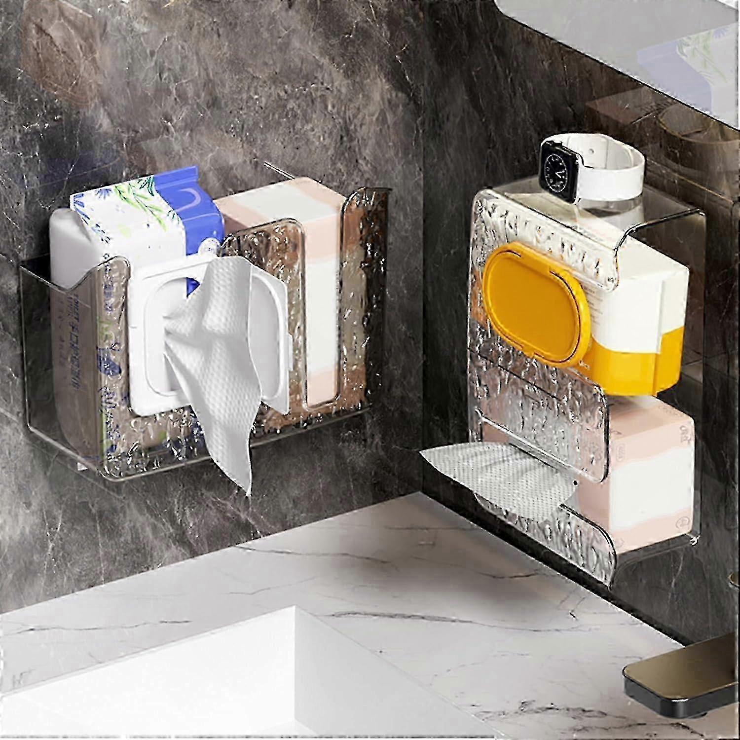 Bathroom Wall-Mounted Transparent Tissue Box with Dual Compartments