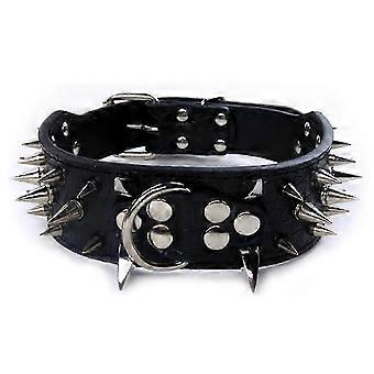 Golden Spikes Adjustable Dog Collar for Medium & Large Dogs, Fierce Domineering Style, Durable PU Leather with Safety Protection, Stylish