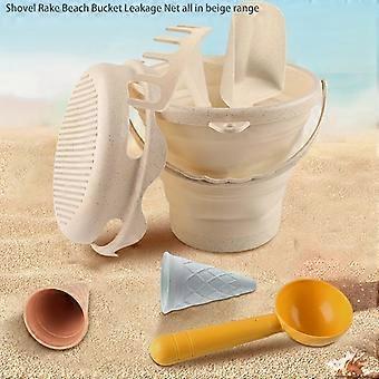 2200cc Foldable Beach Toy Bucket, 7-in-1 Portable Sand & Water Toy Set with Shovel, Rake, Ice Cream Mold for Kids' Beach & Pool Play, Ideal Birthday G