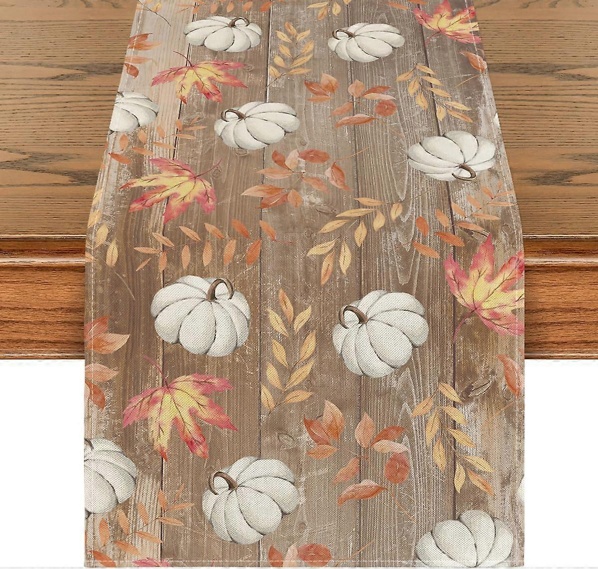 Autumn Table Runner with Pumpkin Planks, Brown, 33x183 cm