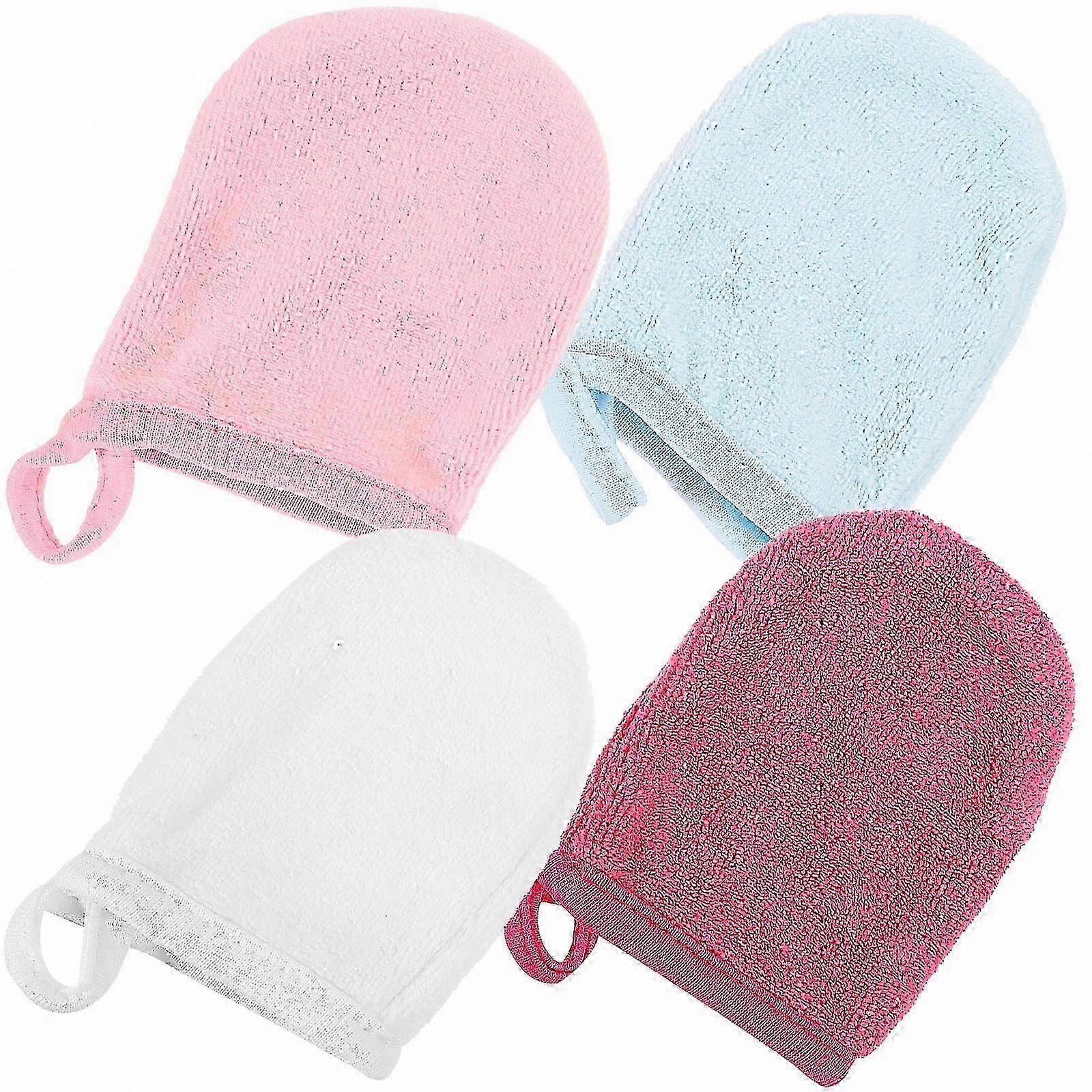 Makeup Removal Microfiber Face Cleaning Gloves, Reusable 4-Pack, Assorted Colors