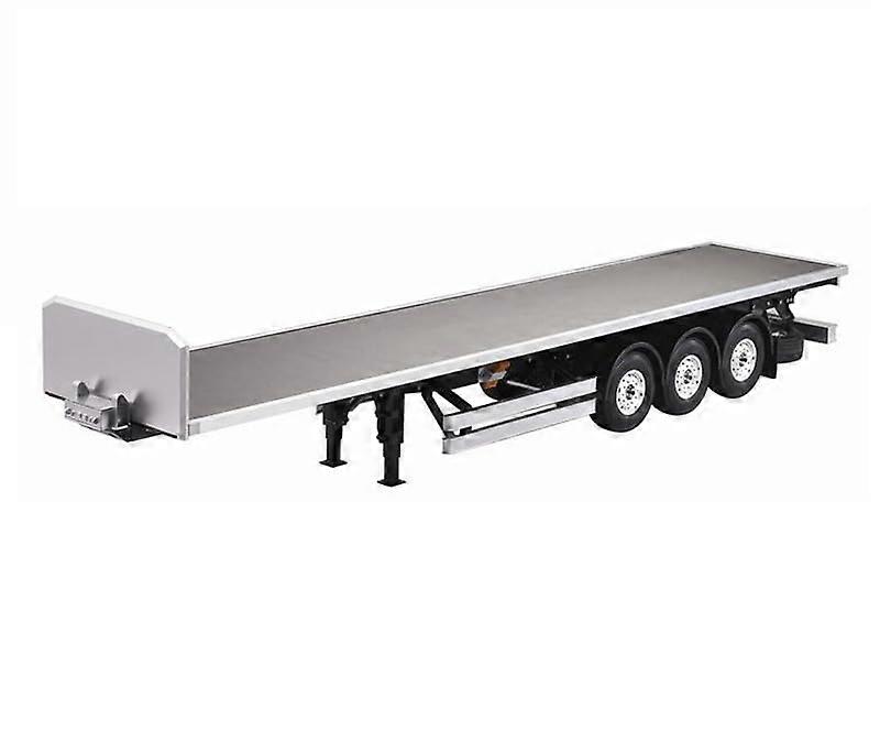 Remorque plate semi-remorque à l'échelle 1/14, avec 3 essieux, compatible avec les camions Tamiya, design réaliste.