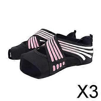 3x Non Slip Women Yoga Shoes Pilates Grip Socks for Physical Activities, Exposed