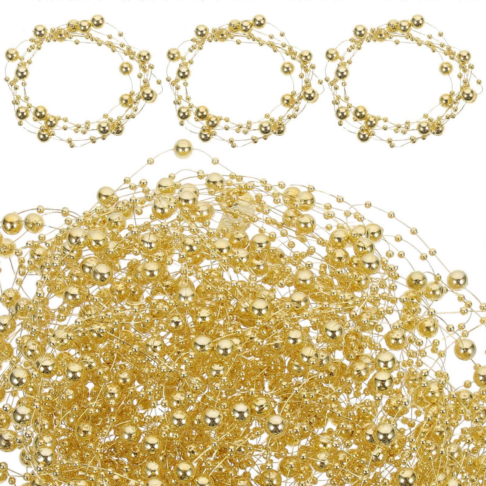 Floating Candle Decor with 30Pcs Golden Artificial Pearl String Beads
