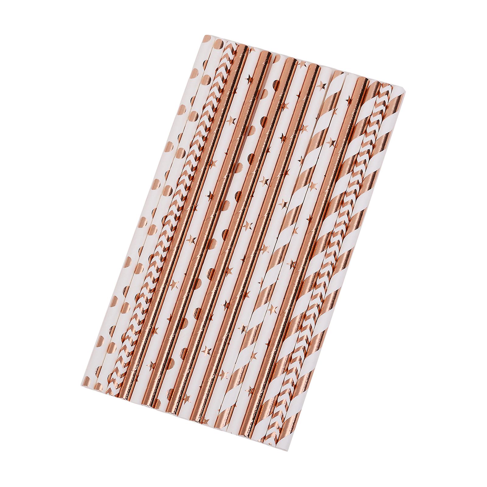 125pcs Degradable Drinking Straws Rose Gold Disposable Drinking Straws