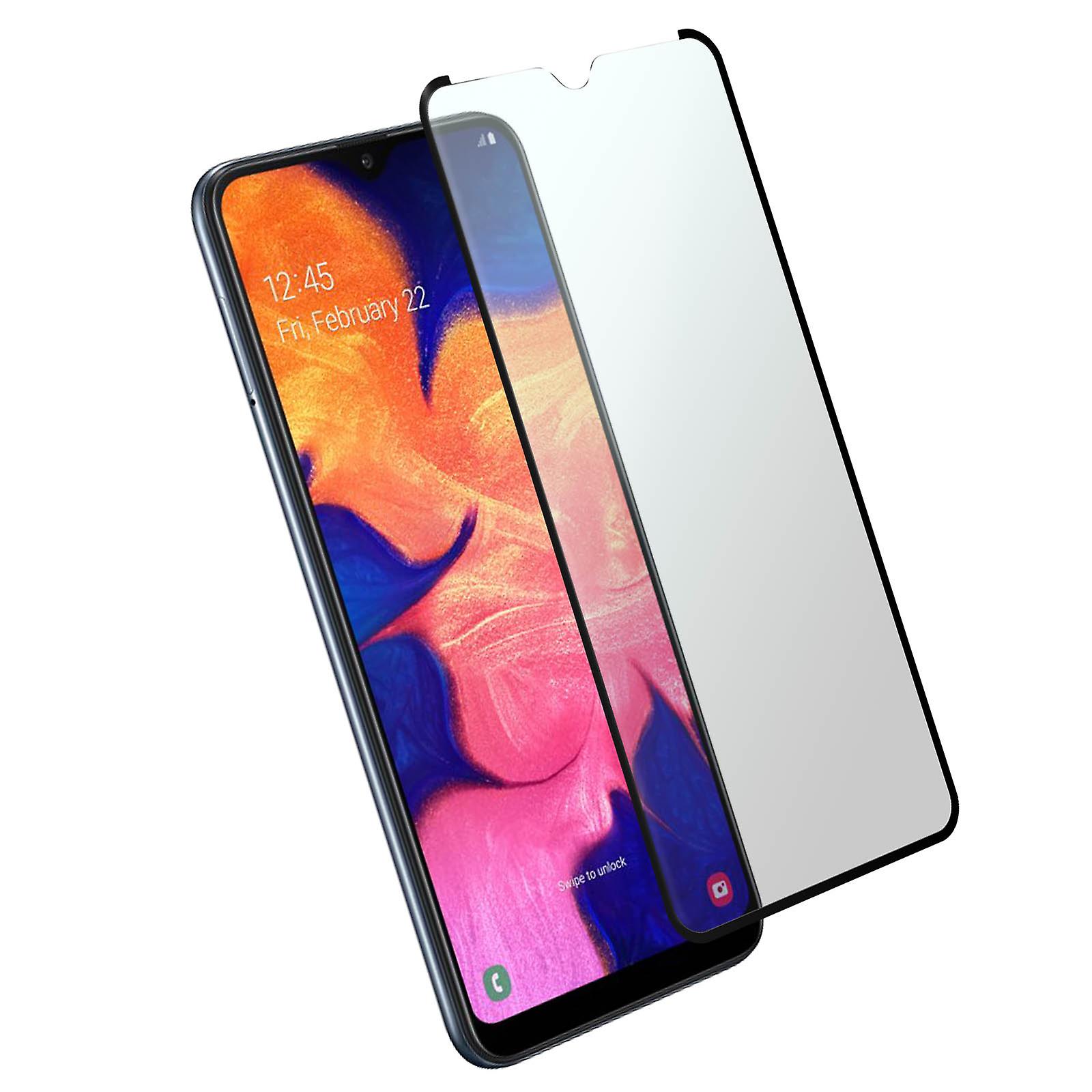 Galaxy A10 härdat glas skärm skydd finger avtryck resistent svart kontur