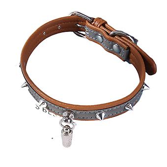 Reflective Rivet Collar Adjustable Brown With Bell,Cat Neckwear Cats Necklace Pet Decoration Supplies,Neck Circumference 25-32cm