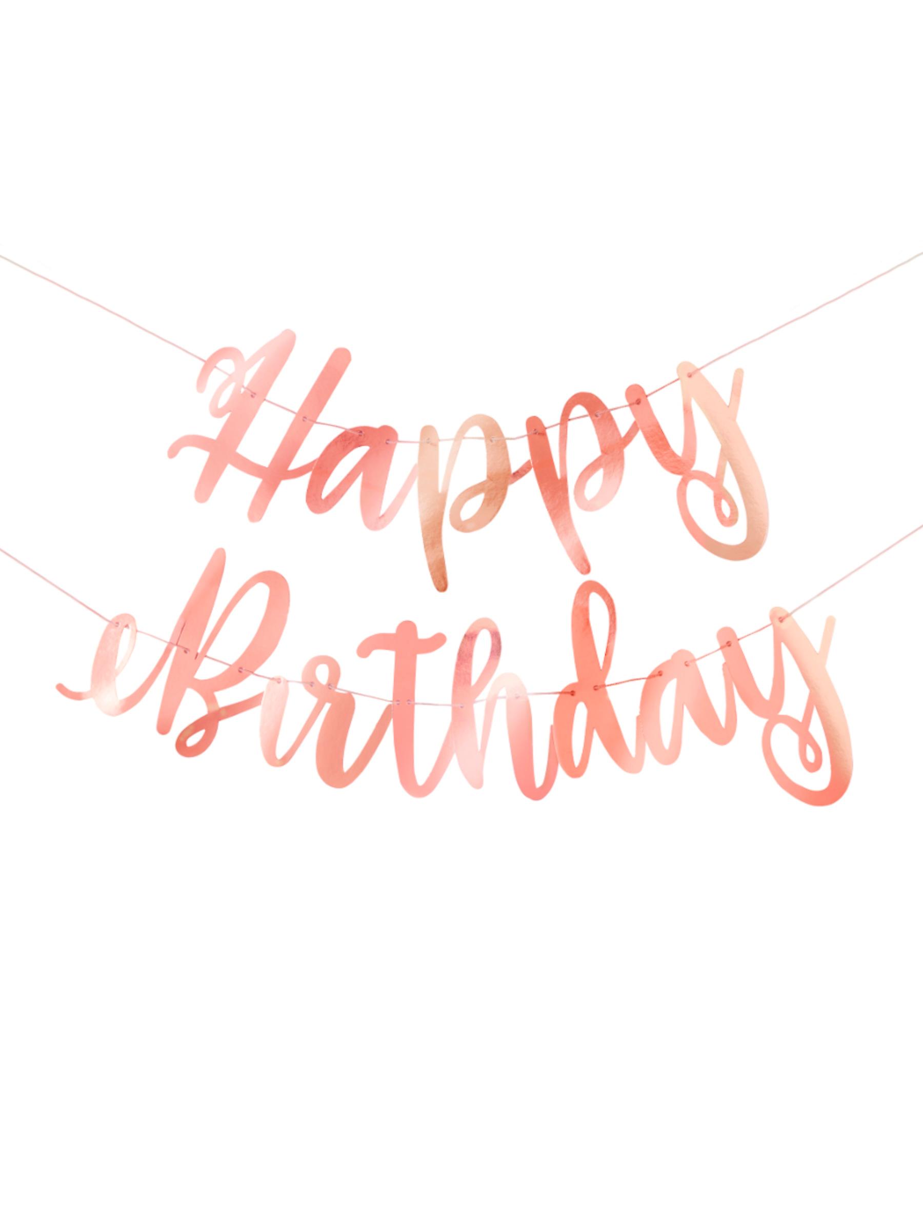 Cardboard garland happy birthday pink gold metallic 2,13 m