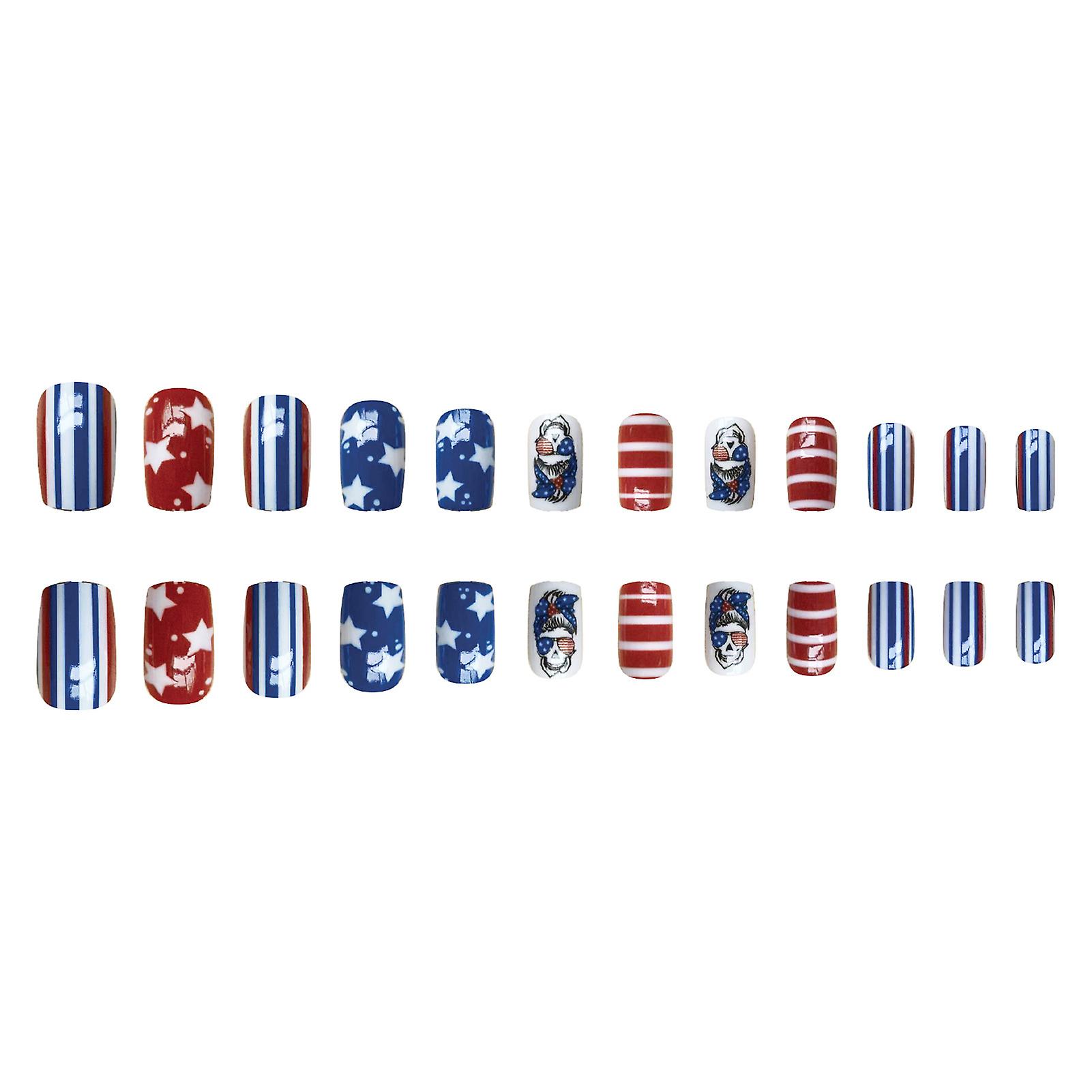 Skull & Pentagram Patterns Fake Nails America Independence Day Celebration Nails For Nail Art Starter Beginners