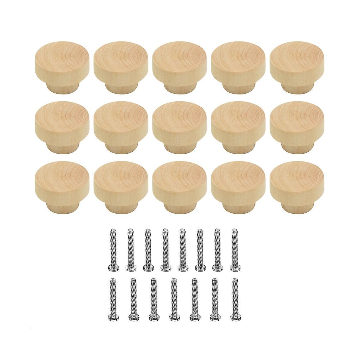 15Pcs Wooden Drawer Knobs, Furniture Knobs, Wooden Cupboard Knobs for Cabinets and Drawers, Round W