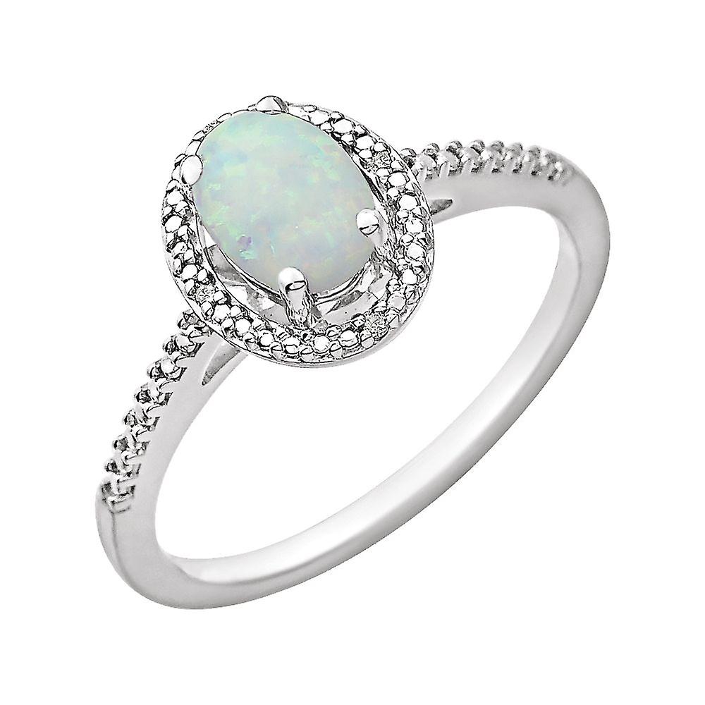 925 Sterling Silver Simulated Opal Polished Lab-Simulated Opal and .01 Dwt Diamond Ring Size 6.5 Band Style-Ring for Wom