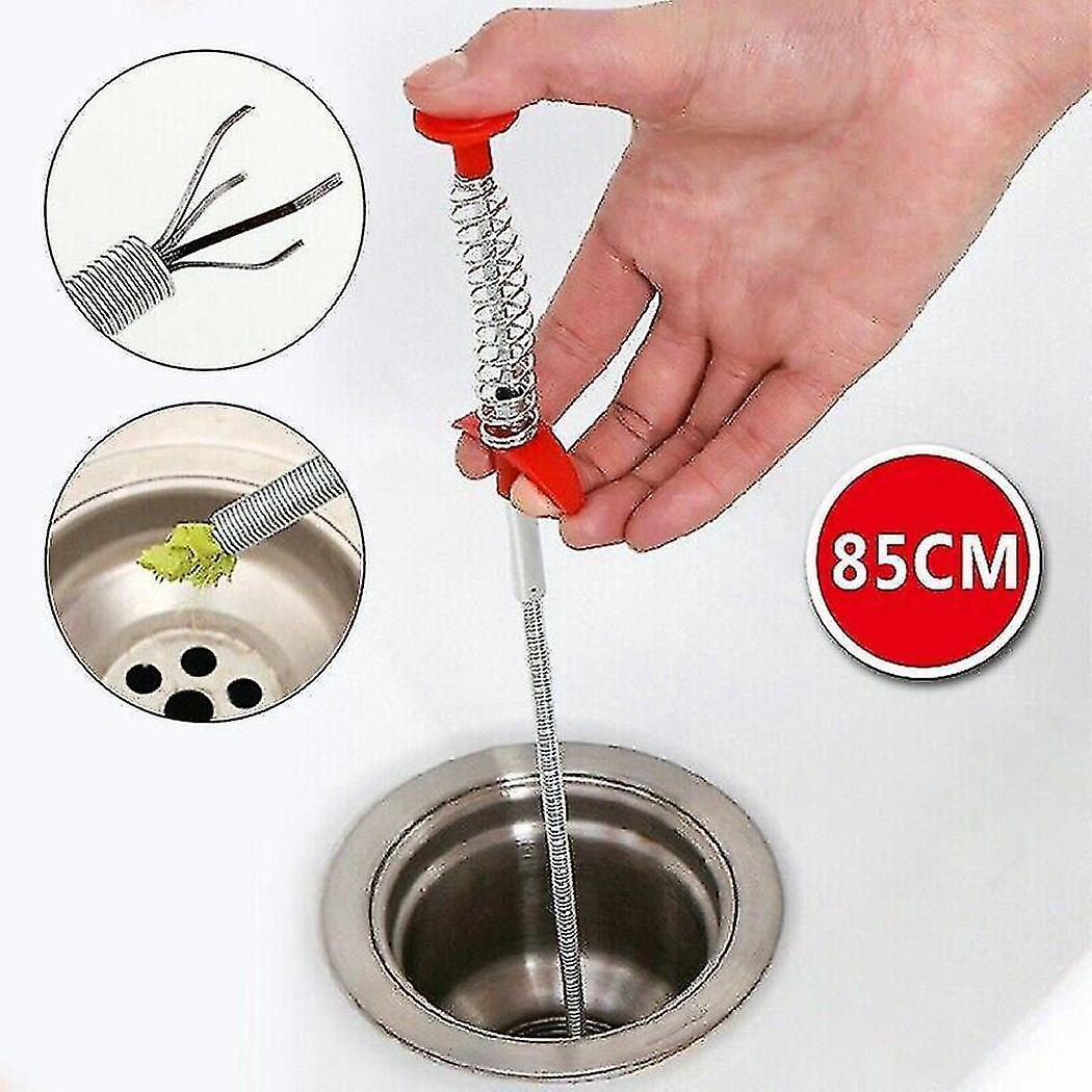 60cm/85cm Kitchen Sewer Dredging Device Tool Spring Pipe Sink Cleaning Hook Uk