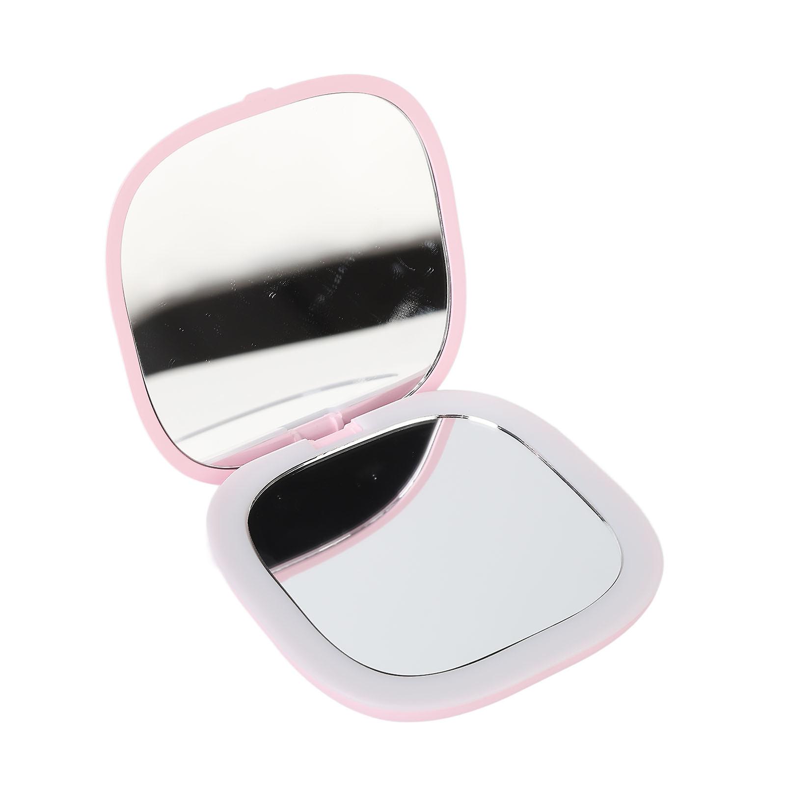 LED Makeup Mirror 3X Magnification Double Sides Foldable Pink