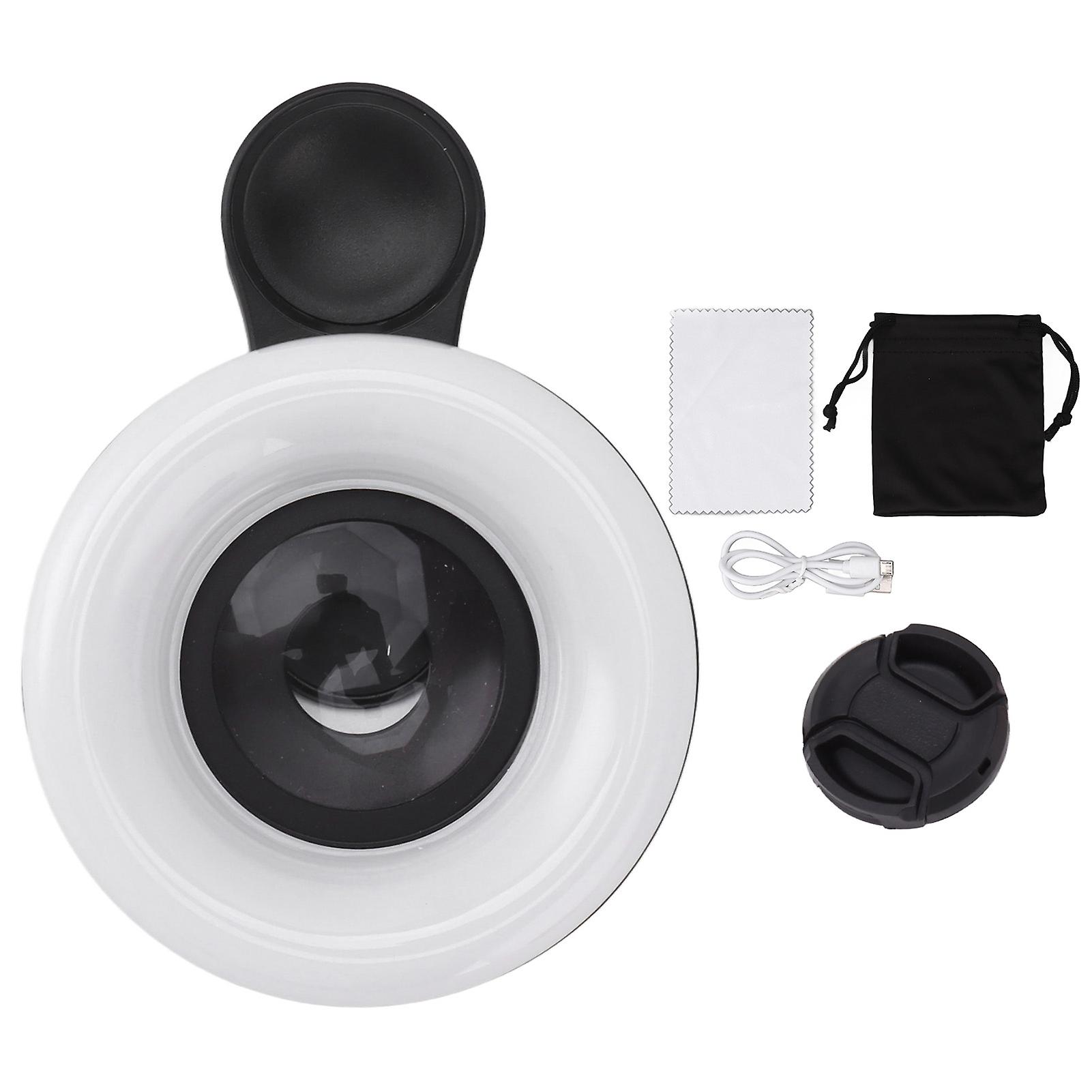 15X Macro Lens for Phone Camera with Mini Clip, Adjustable 2800 to 6500K Ring Light for Photography and Video Recording, Black
