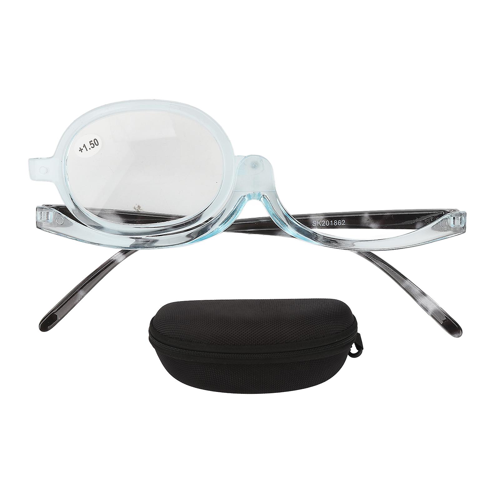 Single Lens Reading Glasses Magnifying Switchable Lens Eye Makeup Spectacles for Elderly Clear Blue Frame +1.50