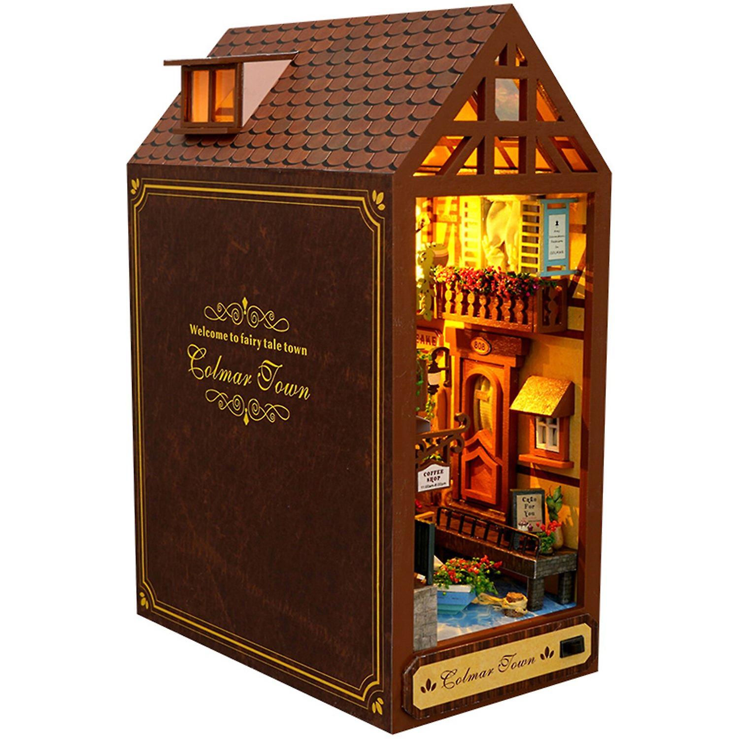 DIY 3D Wooden Book Nook Puzzle with LED Insert - Creative Gift