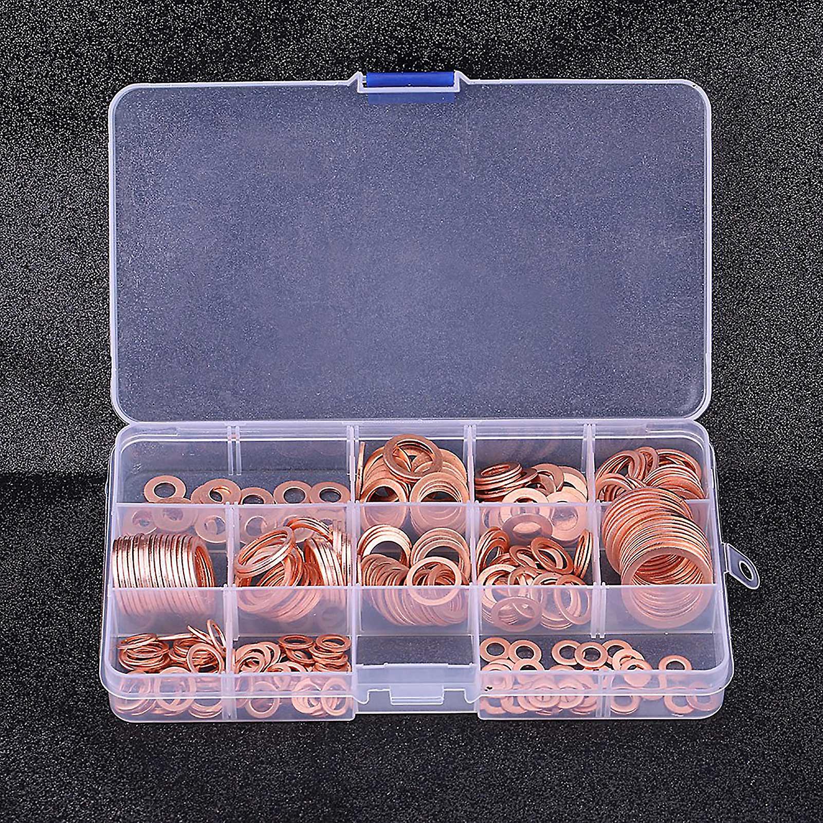 280pcs 12 Sizes Assorted Solid Copper Crush Washers Seal Flat Rings Kit W/ Storage Box