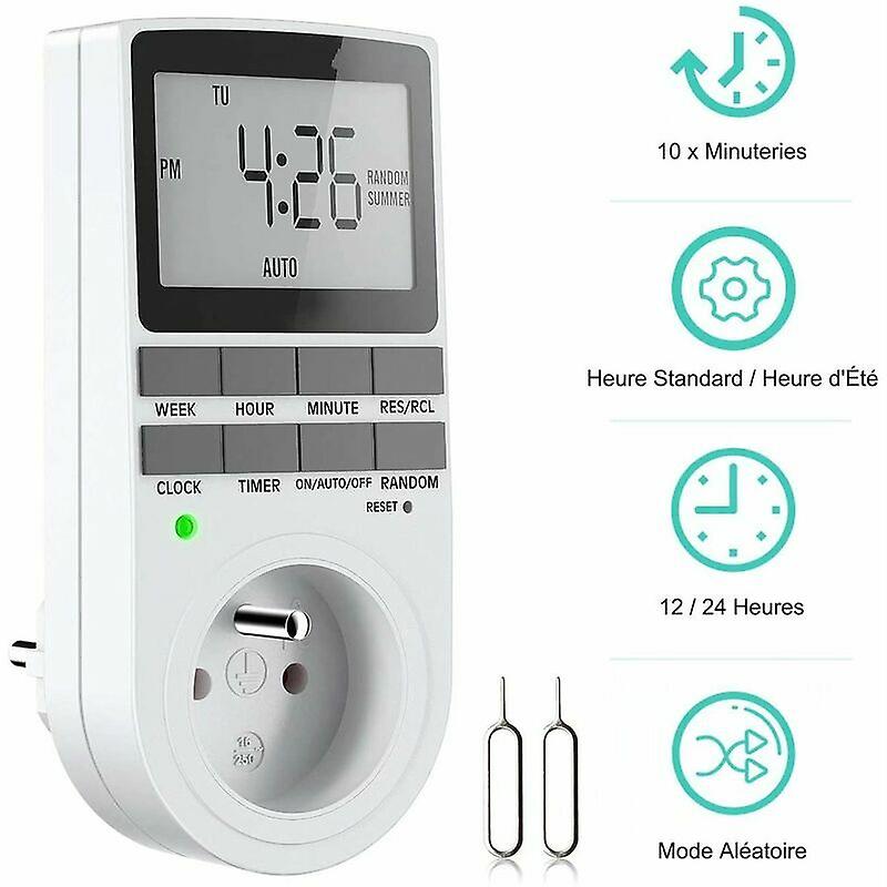Digital Programmable Socket, Weekly Digital Timer with LCD Display, 12H/24H/7Days Electrical Socket Timer, Energy Saving for Household Appliances and 