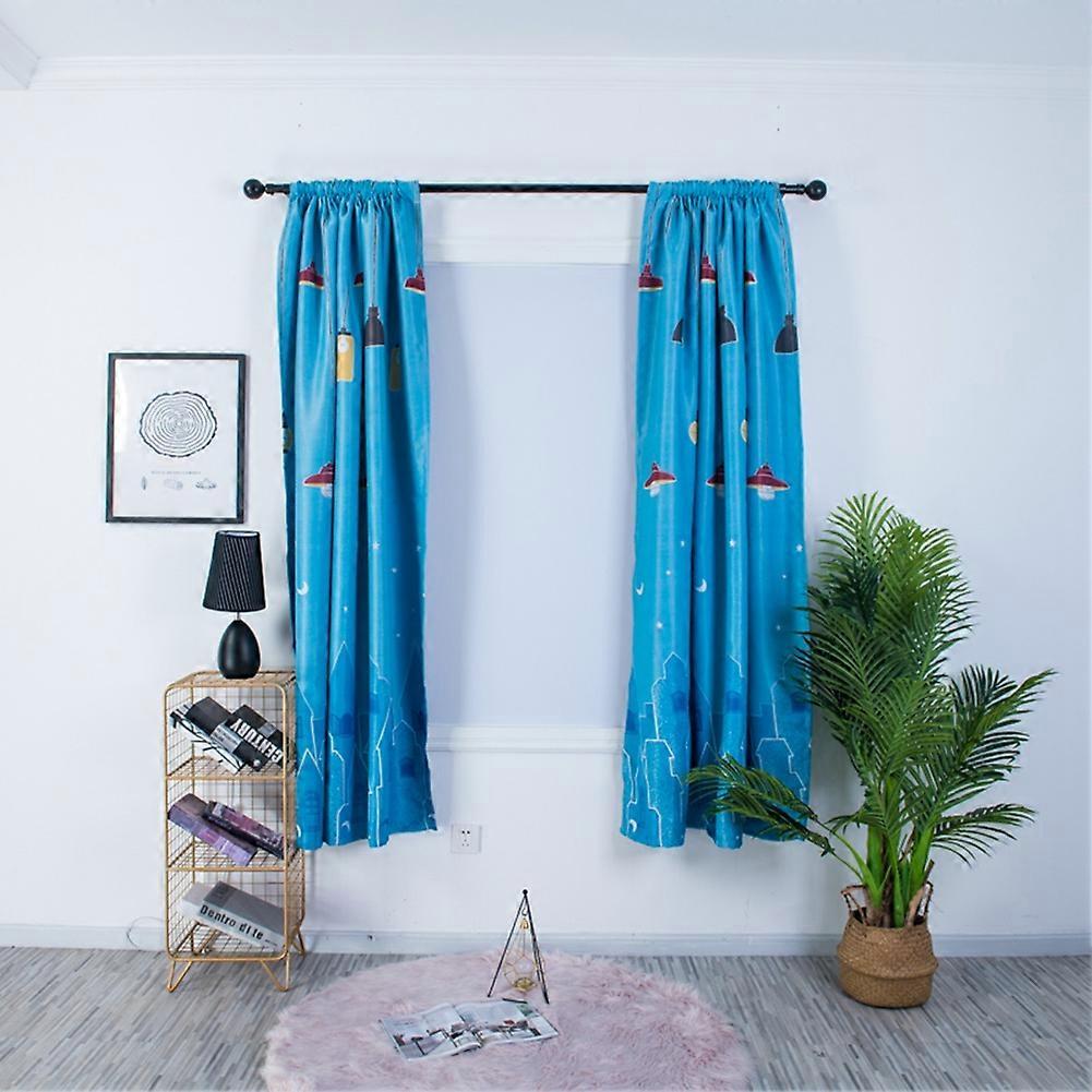 Blue Polyester Printed Window Curtain Drapes 1x2m for Room
