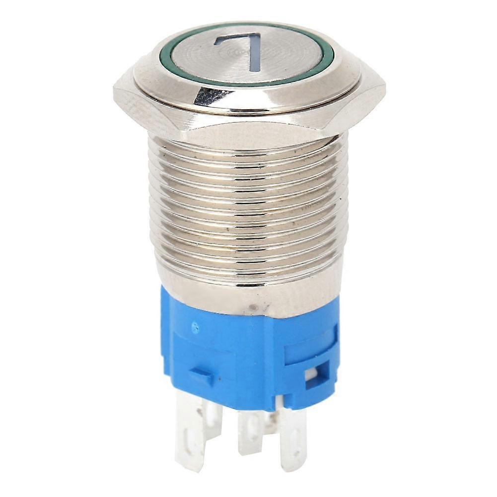 2PCS 5-Pin Stainless Steel Push Button Switch 16mm Self-Reset Switch With Light &amp; Number 712VDC Green