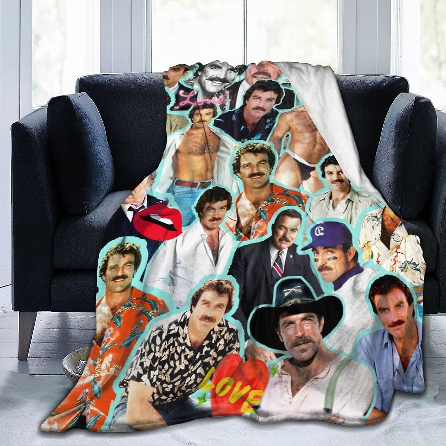 بطانية Tom Selleck بطانية صوف دافئة ناعمة ومريحة لأريكة ، سرير مكتب سيارة معسكر أريكة مريحة أفخم رمي البطانيات بطانيات الشاطئ