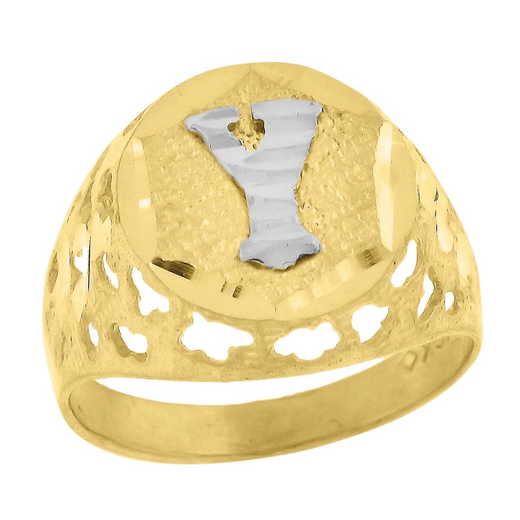 10k zweifarbige Gold Herren Brief Name Personalisiertes Monogramm Initiale Y Band Ring 16x3,20mm breit Größe 9 Ehering für Männer