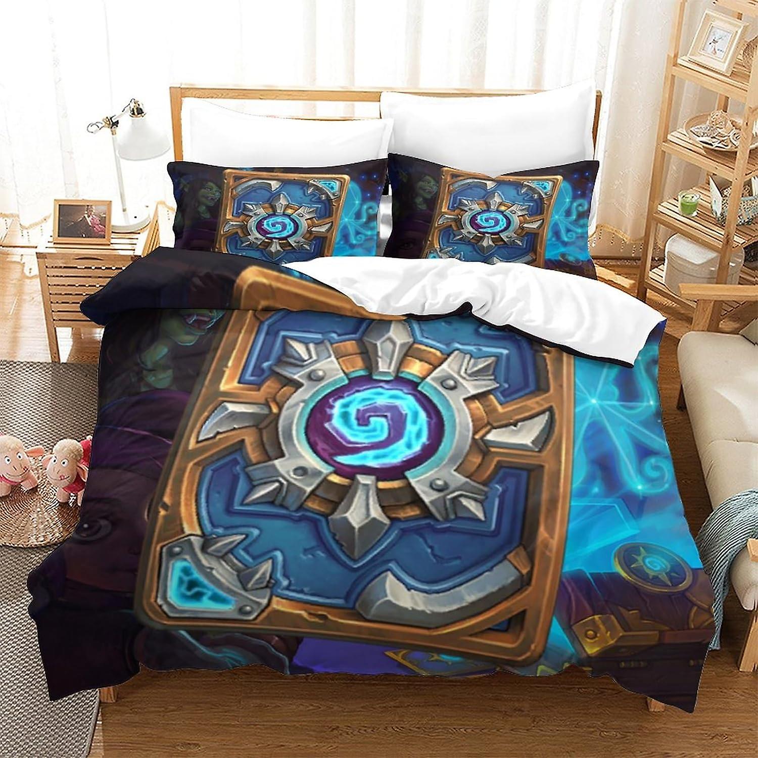 HOUKIG الفراش Hearthstone لحاف مجموعة 3D المطبوعة غطاء السرير القابل للانعكاس ، لعبة تنافسية وسادة 3 قطع مجموعة مع غطاء لحاف بسحاب للمراهقين أ