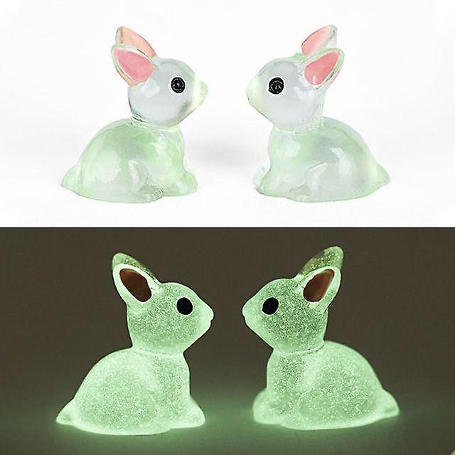 Cute Luminous Bunnies Microlandscape Mini Rabbit Ornaments Fairy Gardening Miniature Figurines Resin Crafts Home Decoration