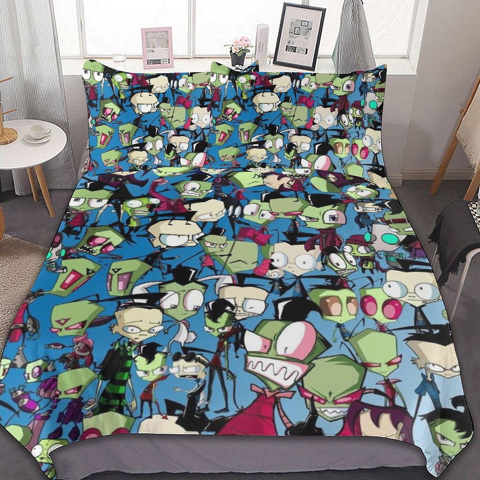 Alien Invader Zim Gir 3 stykker sengetøj sæt komfortable bløde dyne sæt dekoration soveværelse gaver med 1 dynebetræk 2 pudebetræk