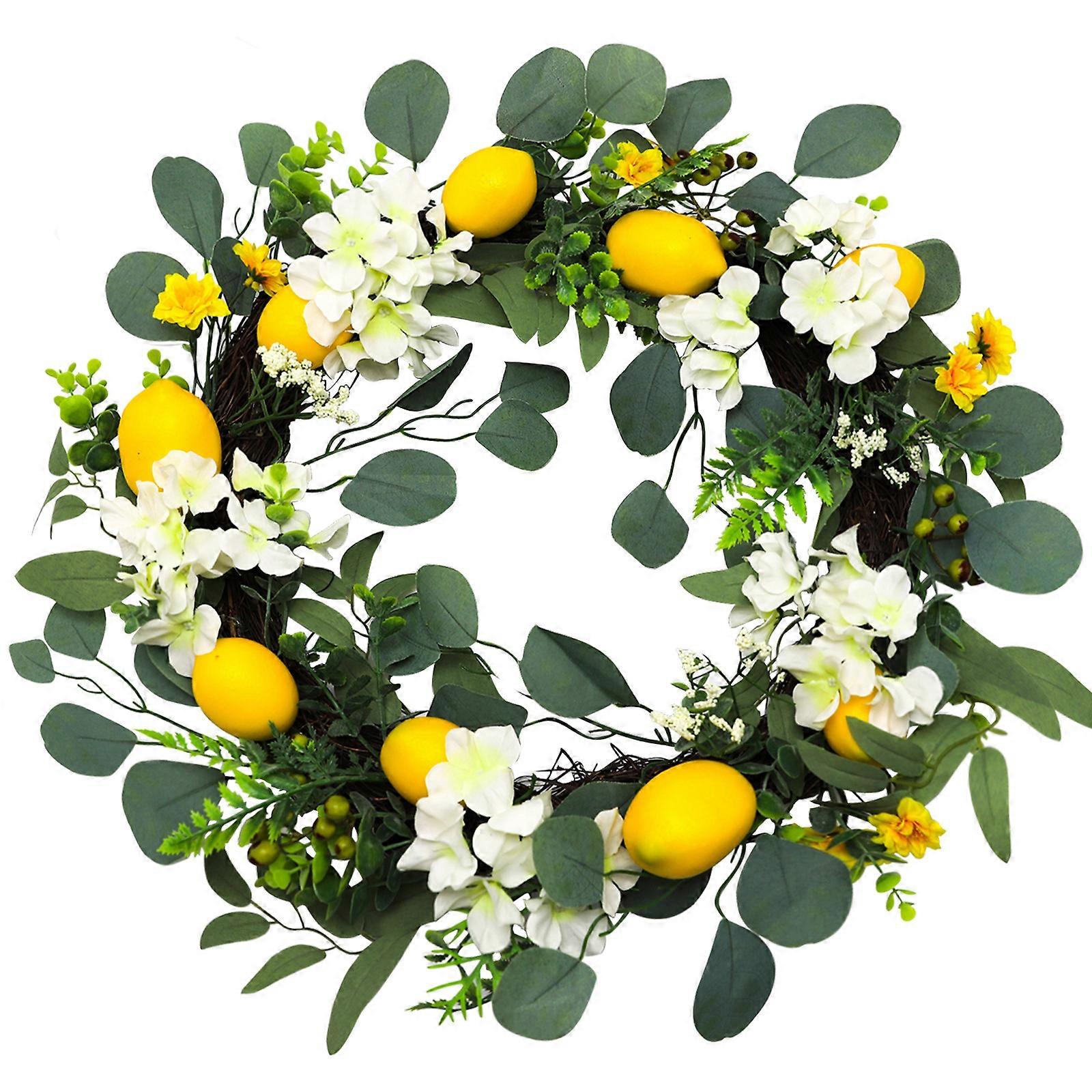 Lemon-Themed Artificial Hydrangea Wreath for Festive Home Decor