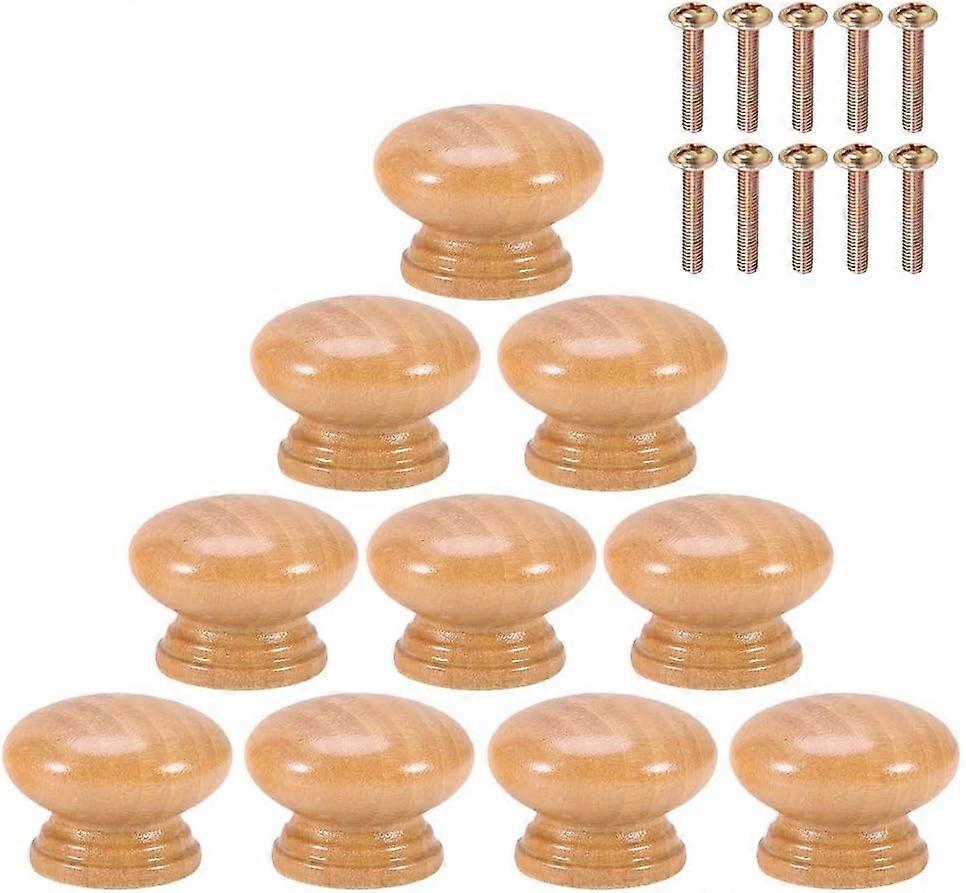 10 Pcs Natural Wood Knob Handle Round Mushroom Cabinet Cupboard Knob Pulls with Screw S(24MM)