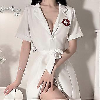 Sexy Temptation Doctor Cosplay Costumes Women Pink White Nurse Uniform with  Nurse Hat Lingerie Set Sexy Dress Role Play Clothes