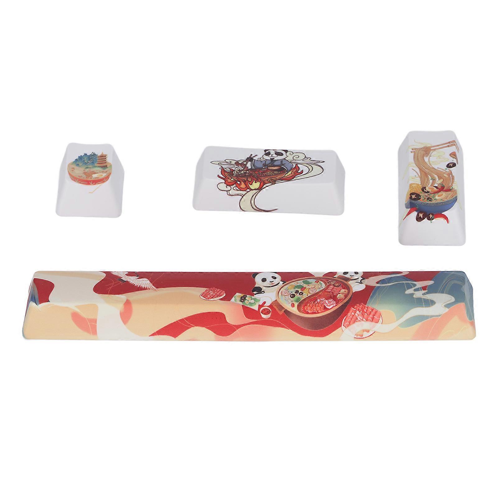 4pcs Custom Keycaps DIY Hot Pot Panda Pattern Personalized Replacement Keycap for Universal Mechanical Keyboards