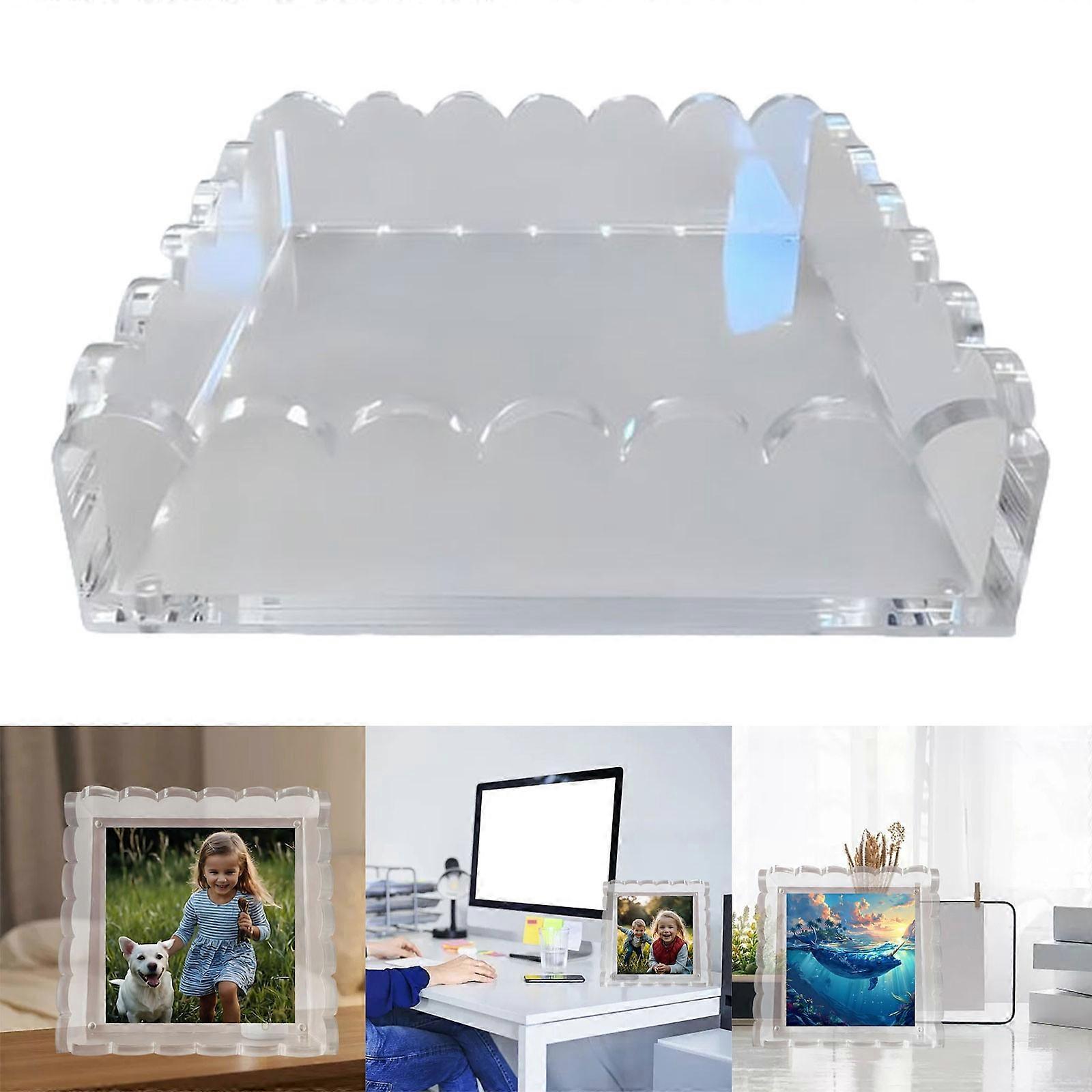 Acrylic Scalloped Tray With Mat Customizable For Photos Art And Messages Includes Slip Pads 20x20cm