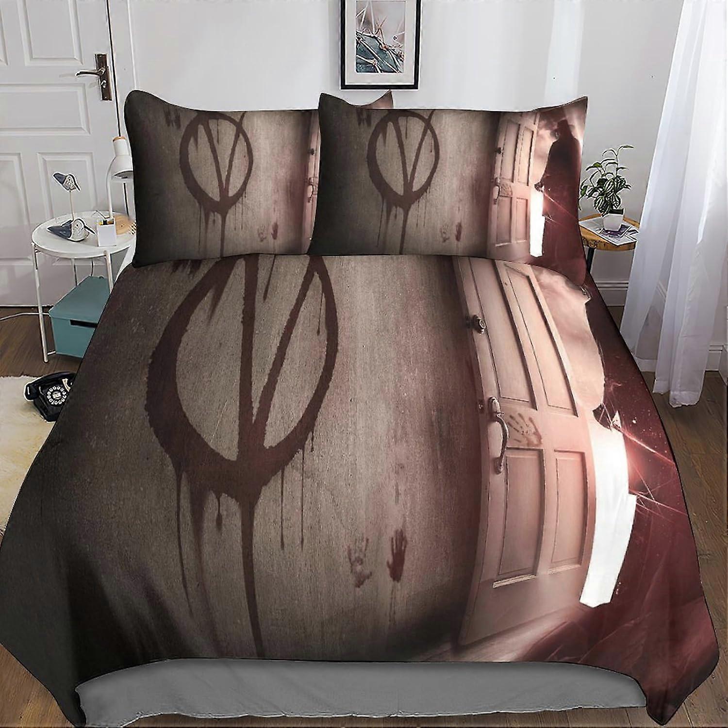 V for Vendetta 3D beddengoedset, anoniem 3-delige beddengoedset Microvezel dekbedovertrek en kussenslopen met ritssluiting voor eenpersoons- of tweepersoonsbed